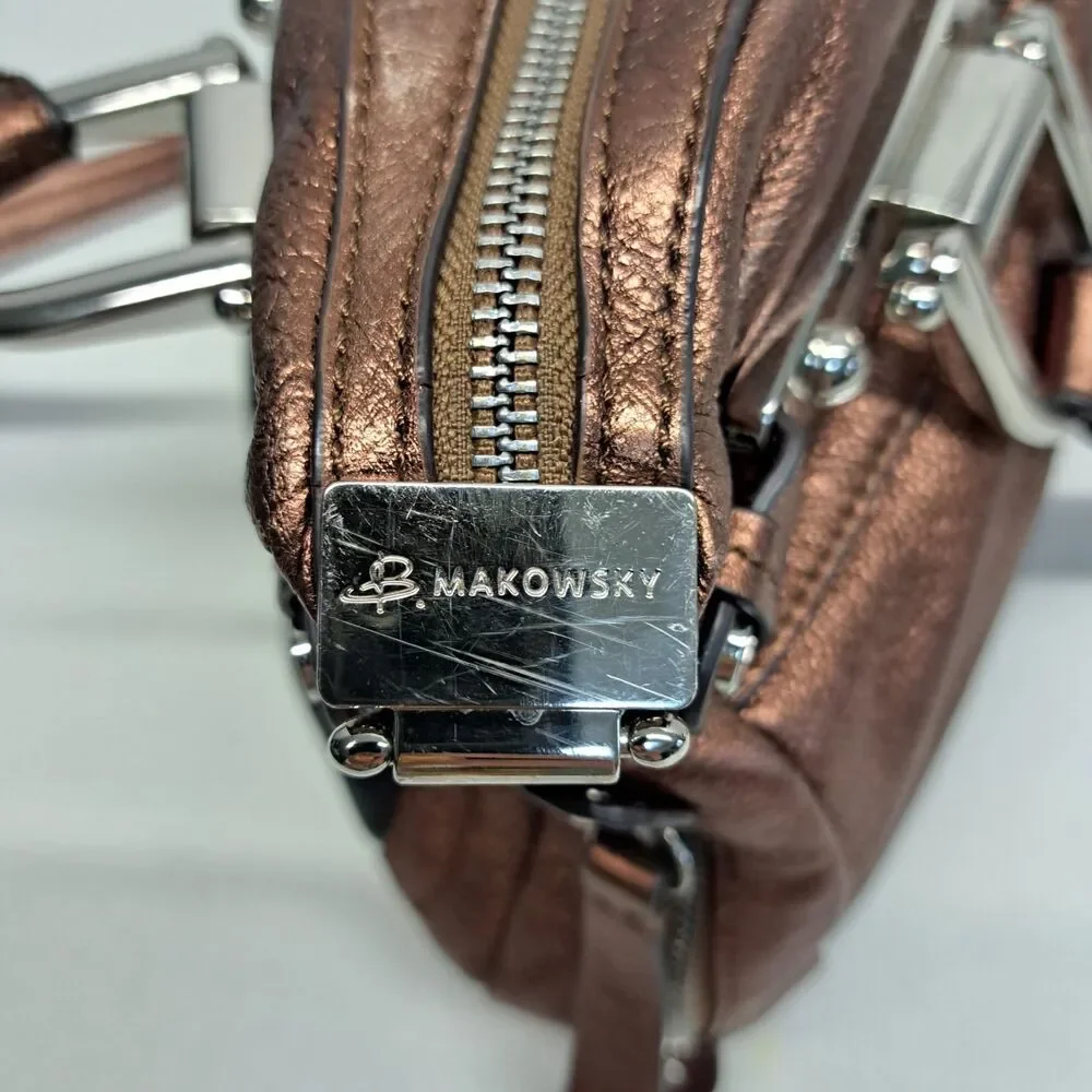 B Makowsky Leather Black Bronze Shoulder Bag - Picture 7 of 12
